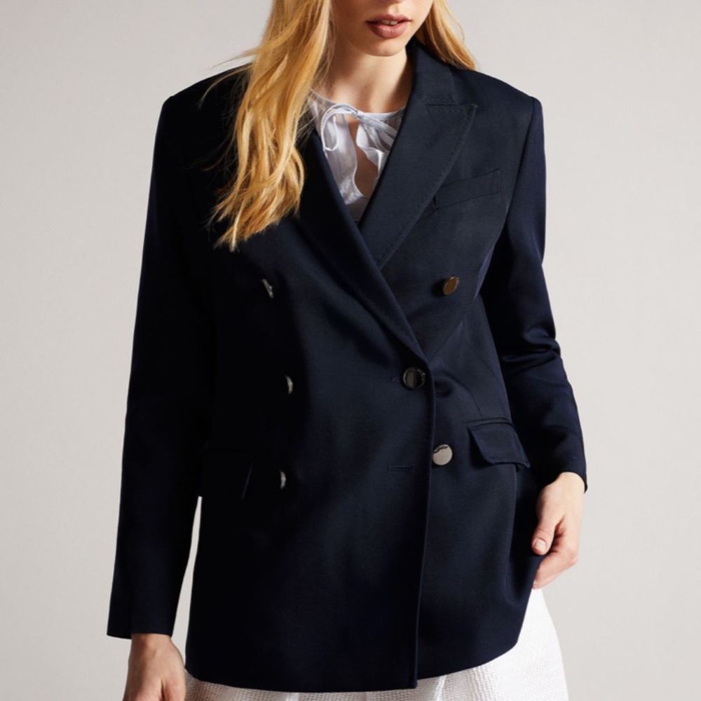NWTTed Baker Oversized Blue Arval Relaxed Peaked Lapel Db Blazer - Size 8